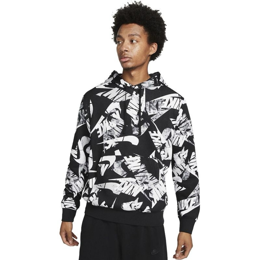 EUC Men's Nike Essentials Black/White Allover Print Fleece Hoodie Size XXL